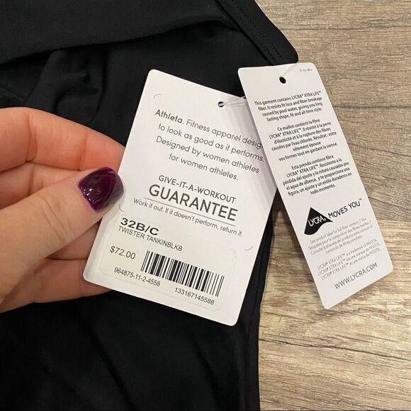 NWT Athleta Black Twister Tankini Top Swim 32 B/C Swimwear Bathing Suit Lycra - Picture 4 of 5